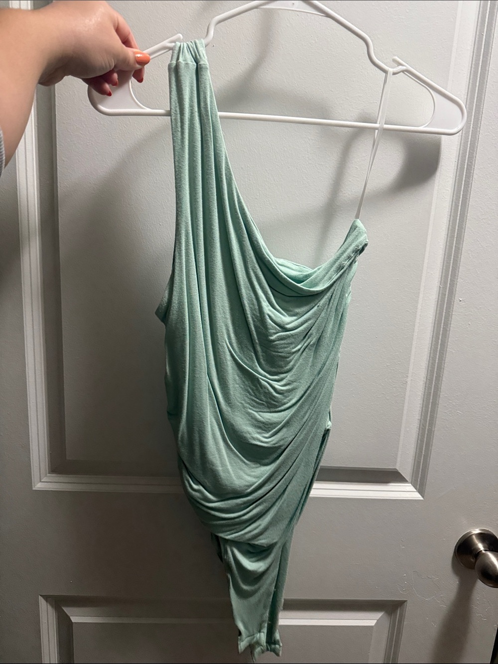 One-Shoulder Draped Mint Green Women's Dress
